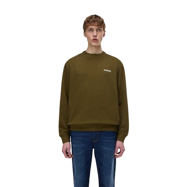 Napapijri Herr Box Logo Bomull Rundhals Rak Sweatshirt M Dark Olive M