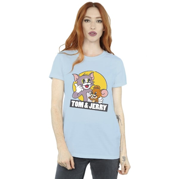 Tom And Jerry Dam/Damer Sketch Logo Bomull Boyfriend T-Shir Baby Blue M