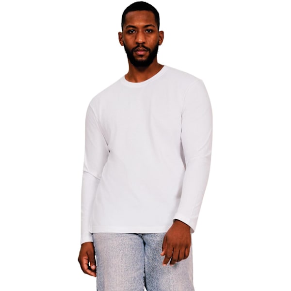 Avslappnad klassisk herrringspunnen bomull långärmad T-shirt 4XL vit White 4XL