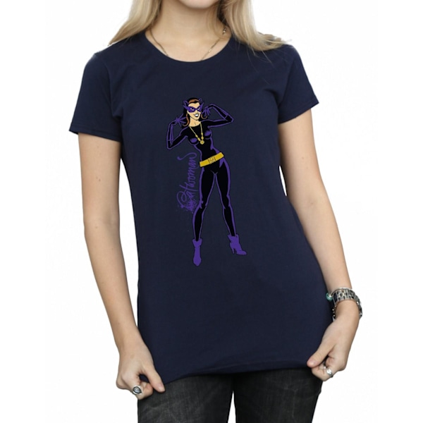 DC Comics Dam/Kvinnor Catwoman Happy Pose Bomull T-shirt M Na Navy Blue M