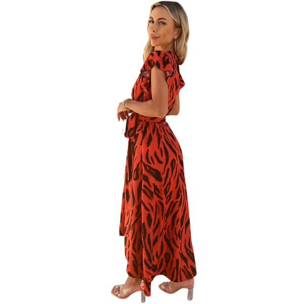 AX Paris Dam/Dam Tiger Print Polyester Omlottklänning 10 UK O Orange 10 UK