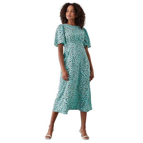 Dorothy Perkins Dam/Kvinnor Djurmönster Shirred Midjeklänning med Volanger Green 10 UK