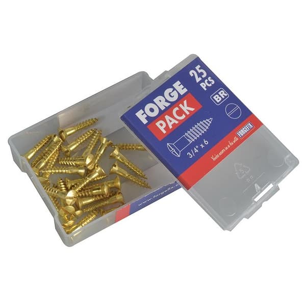Forgefix Träskruvar, Spårskruv, Försänkt, Mässing 3/4 tum x 6 ForgePack 2 Multi Colour 3/4in x 6 ForgePack 25