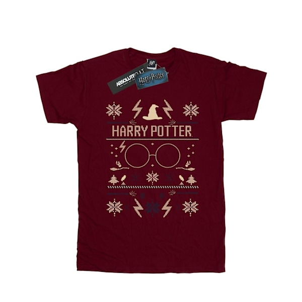 Harry Potter Dam/Damer Julmönster Bomull Pojkvän T-shirt Burgundy XL