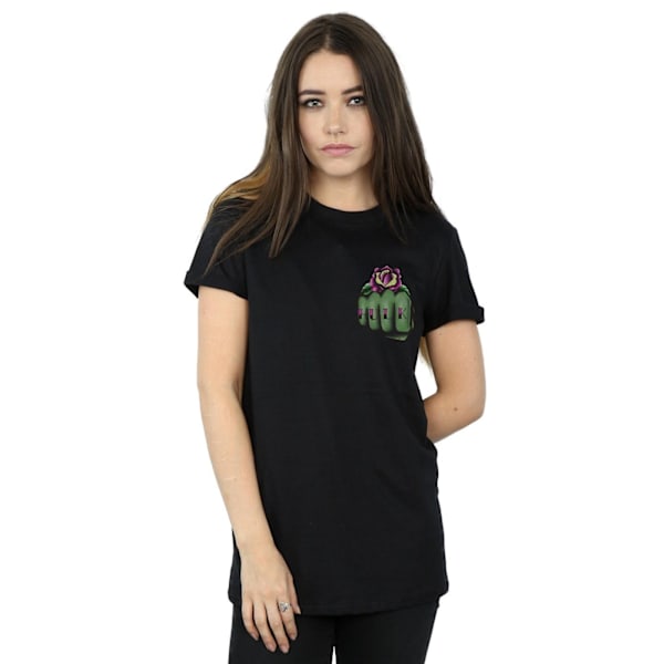 Marvel Dam/Kvinnor Hulk Tatuering Fist Bröst Tryck Bomull Pojkvän Black XXL