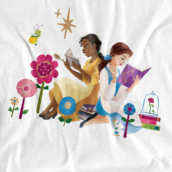 Disney Princess Unisex Vuxen Love To Read Tiana & Belle T-Shirt White L
