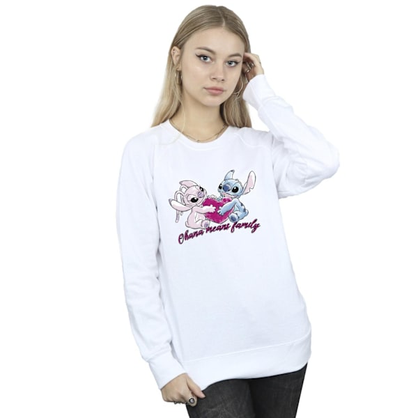 Disney Dam/Kvinnor Lilo Och Stitch Ohana Hjärta Med Ängel Sweatshirt White L