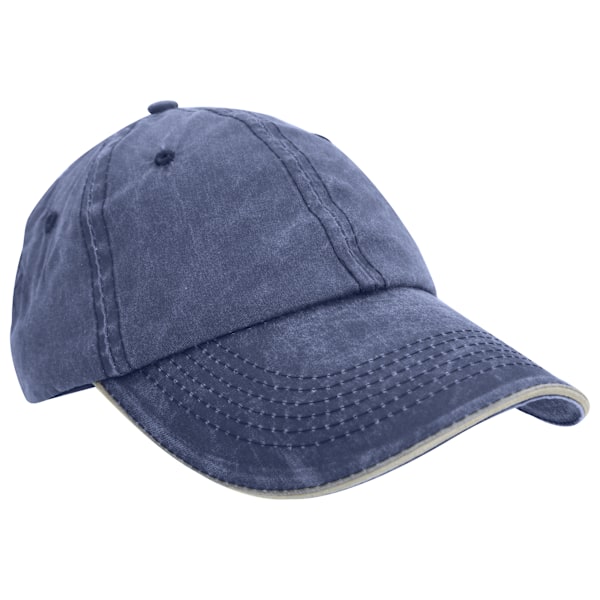 Result Tvättat Fin Linne Bomulls Baseballkeps Med Sandwichtopp Navy/Putty One Size