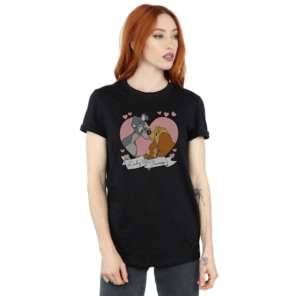 Disney Dam/Kvinnor Lady Och Lufsen Kärlek Bomull Boyfriend T-shirt Black L