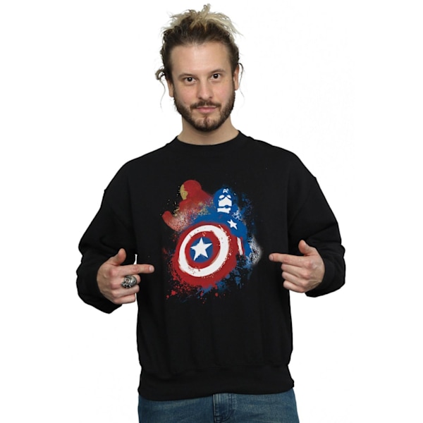 Marvel Herr Captain America Civil War Målad Vs Iron Man Sweatshirt Black XXL