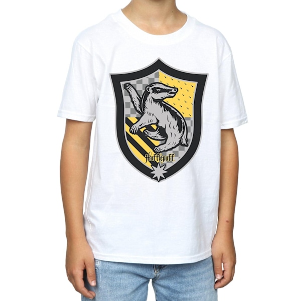 Harry Potter Pojkar Hufflepuff Crest Flat T-Shirt 9-11 År Vit White 9-11 Years