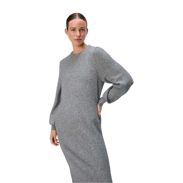 Object Dam/Dam Ditte Ribbad Tröjklänning med Rund Hals L Med Medium Grey L