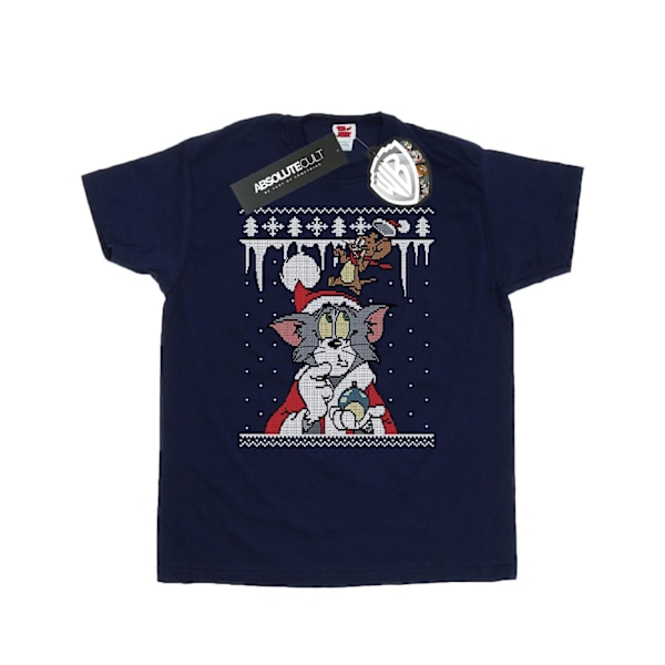 Tom And Jerry Herr Jul Fair Isle T-shirt L Marinblå Navy Blue L