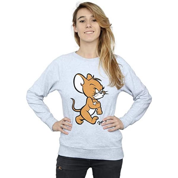Tom and Jerry Dam/Dam Angry Mouse Sweatshirt M Heather Gr Heather Grey M