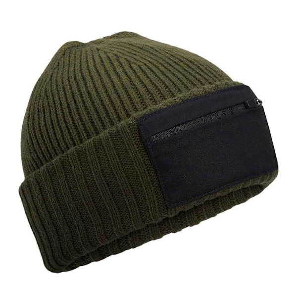 Beechfield Unisex Vuxen Zip Patch Beanie One Size Militärgrön Military Green/Black One Size