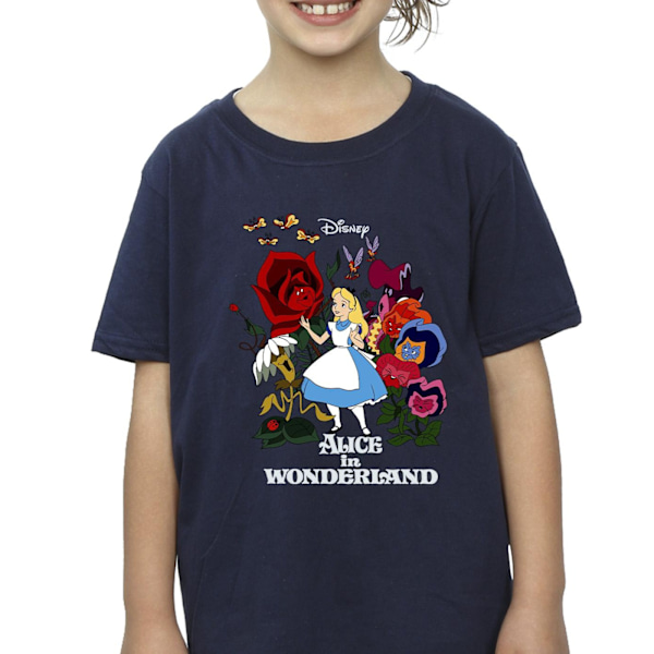 Disney Flickor Alice I Spegelland Blommor Bomull T-shirt 9-11 År Navy Blue 9-11 Years