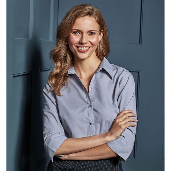 Premier Dam/Damer Poplin 3/4 Ärmsblus 22 Silver Silver 22
