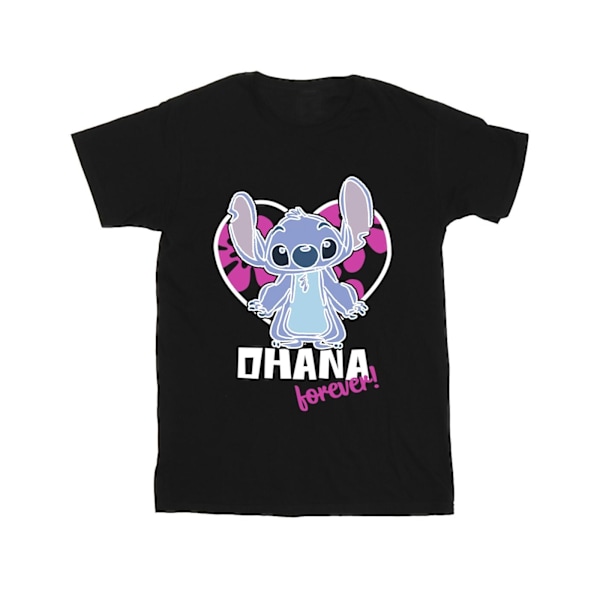 Disney Girls Lilo And Stitch Ohana Forever Heart Bomull T-shirt Black 12-13 Years
