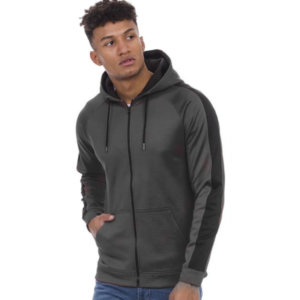 AWDis Just Hoods Herr Kontrast Sport Polyester Full Zip Hoodie Steel Grey/Jet Black XL