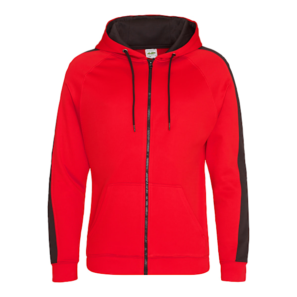 AWDis Just Hoods Herr Kontrast Sport Polyester Full Zip Hoodie Fire Red/Jet Black M