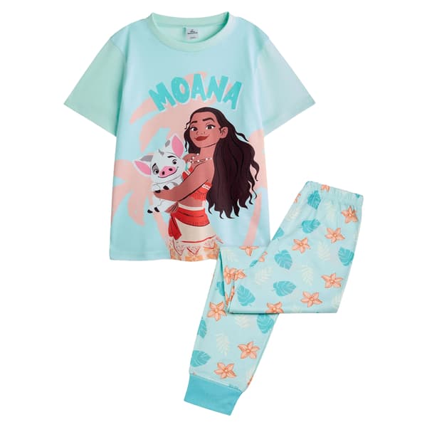 Moana Flickor Kortärmad Lång Pyjamas Set 6-7 År Blå Blue 6-7 Years