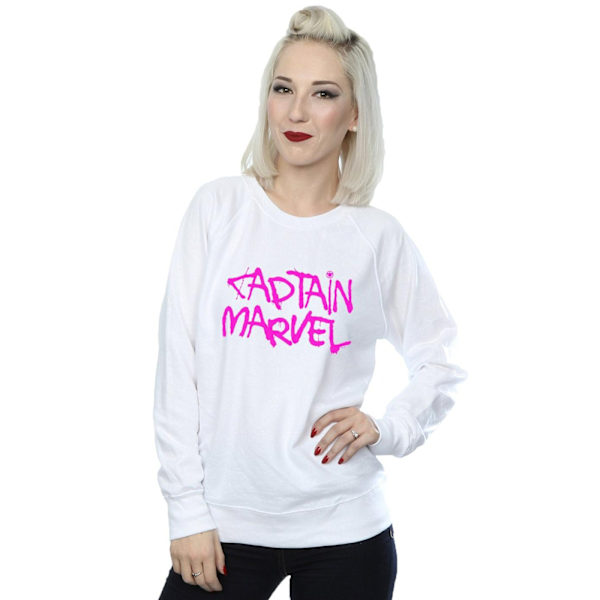 Marvel Dam/Damer Captain Marvel Spray Text Sweatshirt M Vit White M