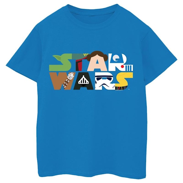Star Wars T-shirt i bomull med karaktärslogotyp för flickor 12-13 år, safirblå Sapphire Blue 12-13 Years
