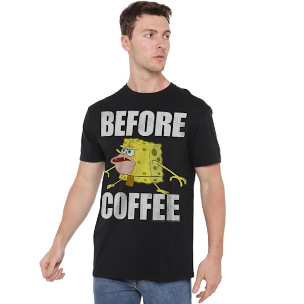 SvampBob Fyrkant Herr T-shirt med 'Innan Kaffe' Meme 4XL Svart Black 4XL
