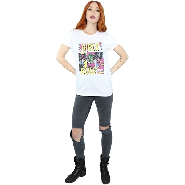 Marvel Comics Dam/Damer T-shirt i bomull med texten \"Girls Rule\" i storlek M, vit White M