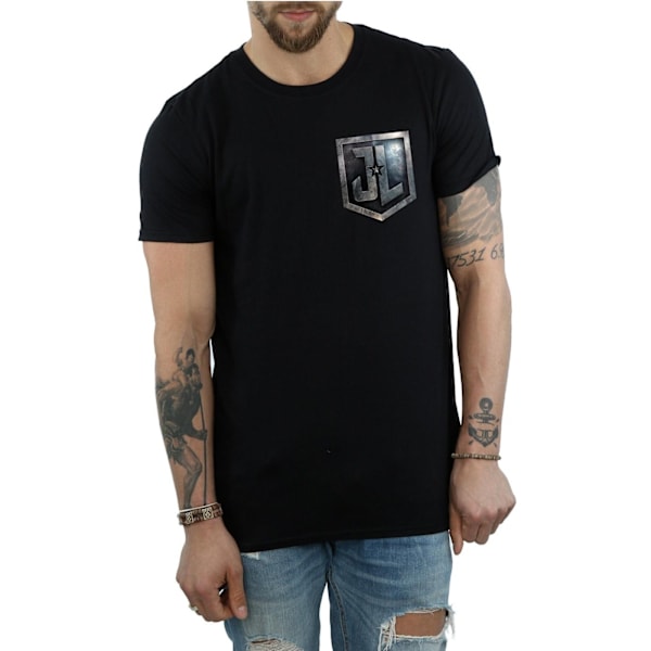 DC Comics Justice League Movie Shield Faux Pocket T-Shirt för män Black L