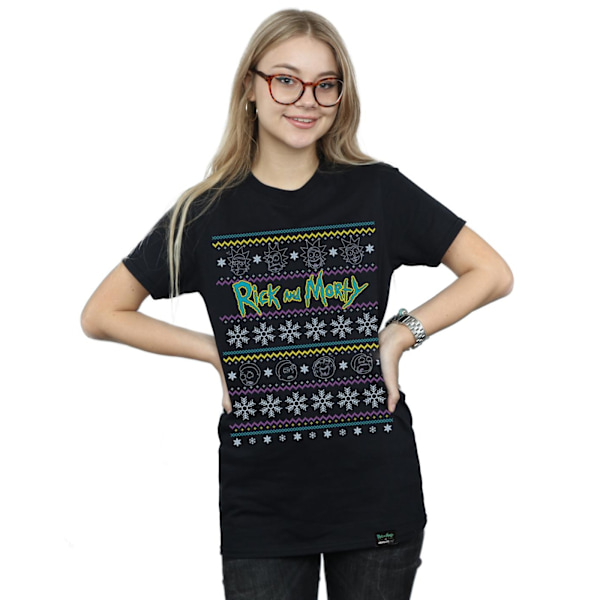 Rick And Morty Dam/Damer Jul Ansikten Bomull Boyfriend T-shirt Black XL