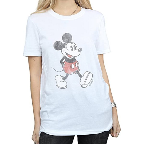 Disney Dam/Kvinnor Walking Mickey Mouse Bomull Boyfriend T-Sh White M