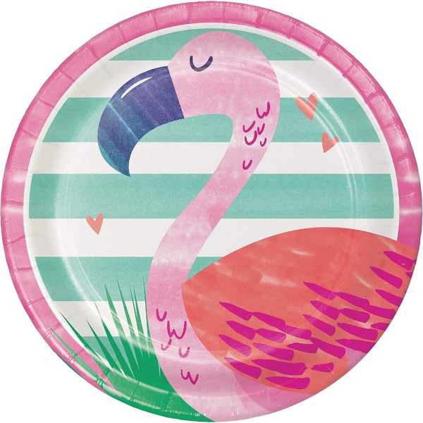 Kreativt festpapper Tropical Flamingo engångstallrikar (förp Pink/White/Green One Size