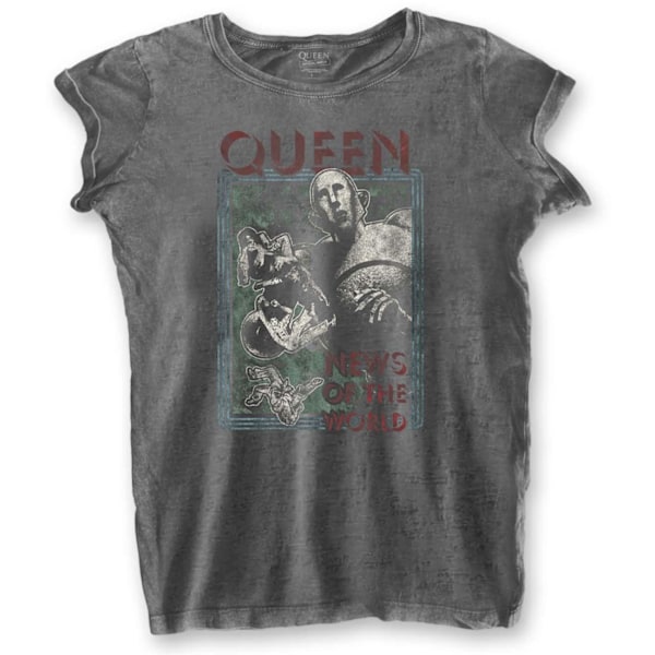 Queen Womens/Ladies News Of The World Burnout T-Shirt L Charcoa Charcoal Grey L