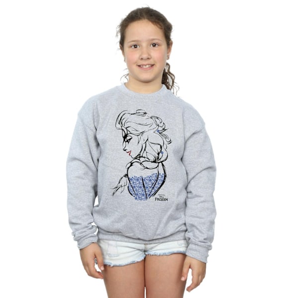 Disney Girls Frozen Elsa Sketch Mono Sweatshirt 7-8 år Sport Sports Grey 7-8 Years