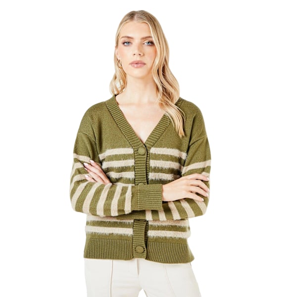 Principles Cardigan för Kvinnor/Dam med Randig Eyelash-Stickning Storlek 16 UK Khaki Khaki Green 16 UK