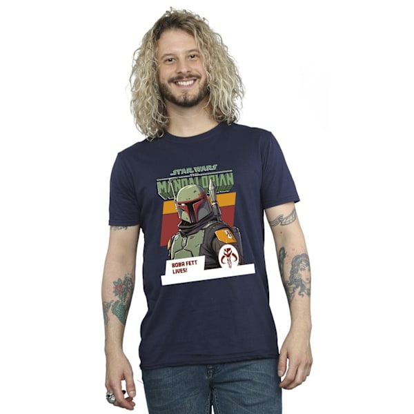 Star Wars Mens The Mandalorian Boba Fett Lives T-Shirt 3XL Marinblå Navy Blue 3XL