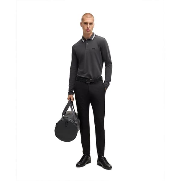 Boss Herr Broderad Logotyp Bomull Långärmad Pikétröja XL Da Dark Grey XL