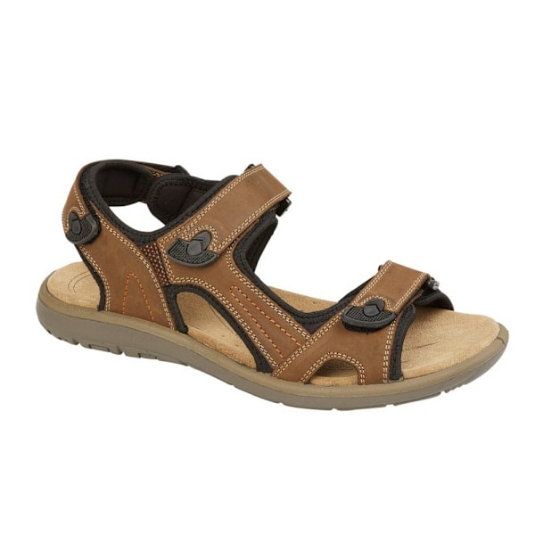 Roamers herr trippelrem läder touch fäste sport sandal Brown 6 UK