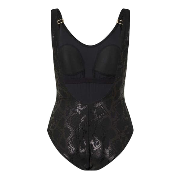 Biba Dam/Dam Carmen Ormskinnsmönstrad Texturerad Baddräkt i Ett Stycke Black 10 UK