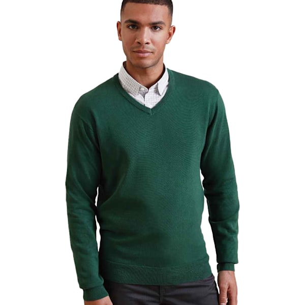 Premier Herrar Stickad Bomulls-Akryl V-Hals Tröja 4XL Grönflaska Bottle Green 4XL