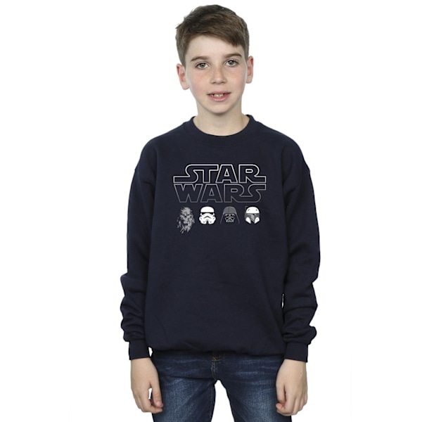 Star Wars Pojkar Karaktärs Huvuden Sweatshirt 7-8 År Marinblå Navy Blue 7-8 Years