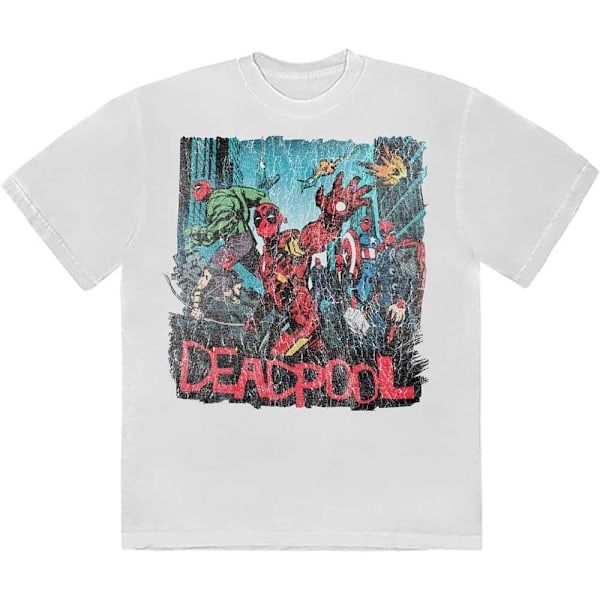 Marvel Comics Unisex Adult Hero Scene Deadpool T-Shirt S Vit White S