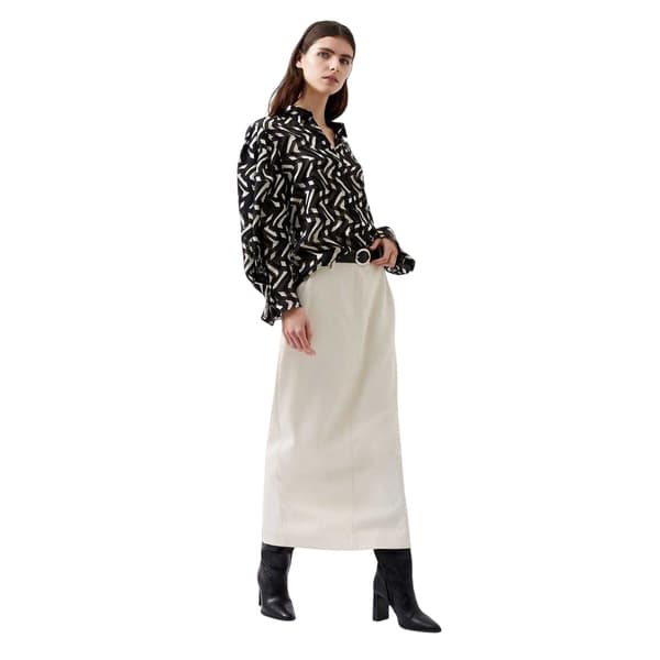 French Connection Dam Diandra Långärmad Blus 10 Black/Cream 10 UK