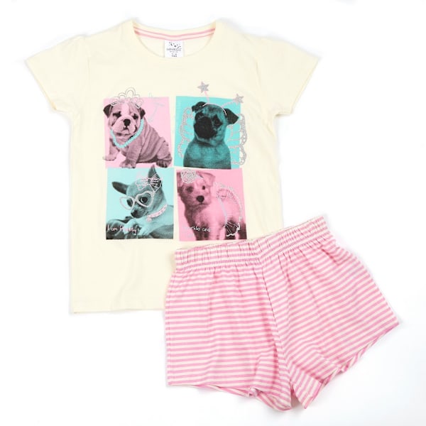 Minikidz Girls Wish Upon A Star Puppies Pyjama Set 3-4 År Cr Cream/Pink 3-4 Years