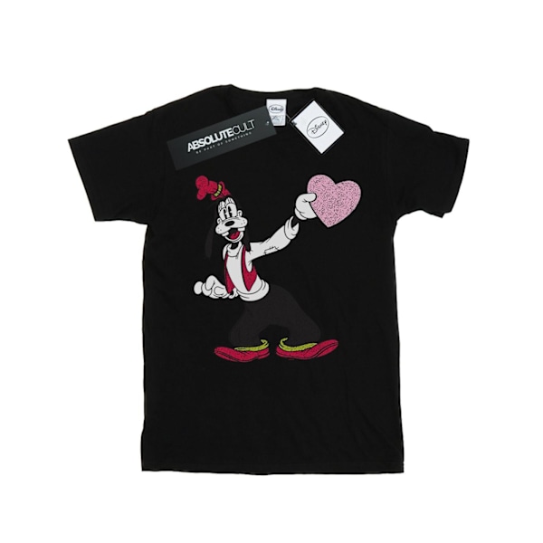 Disney Dam/Damer Goofy Love Heart Bomull Boyfriend T-shirt Black L