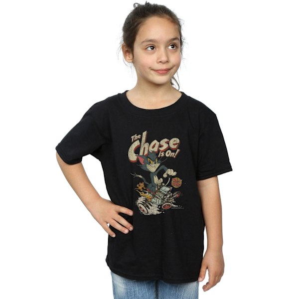 Tom And Jerry Girls The Chase Is On Bomull T-shirt 7-8 År Bl Black 7-8 Years