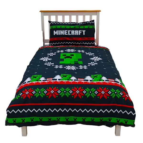 Minecraft Pixel Jul Vändbart Påslakanset Enkelt Multicolour Multicoloured Single