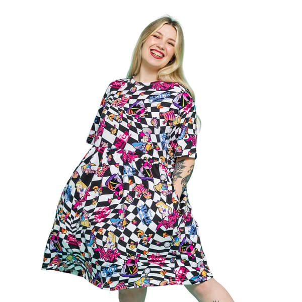 Alice i Underlandet Dam/Dam Rutig Smock med Tryck Multicoloured M