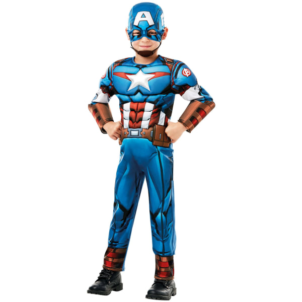 Captain America Barn/Barn Deluxe Dräkt 9-10 år Blå/W Blue/White/Red 9-10 Years